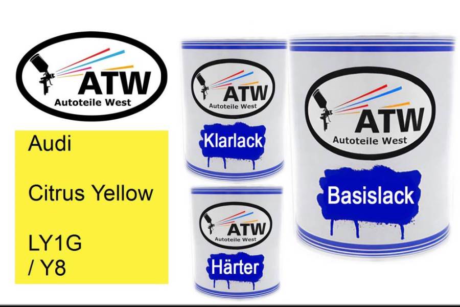 Audi, Citrus Yellow, LY1G / Y8: 1L Lackdose + 1L Klarlack + 500ml Härter - Set, von ATW Autoteile West.